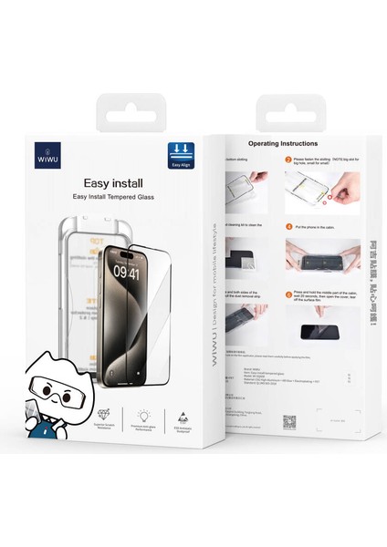iPhone 16E Wiwu SQ-008 Oleofobik Darbeye Dayanıklı Temperli Cam Ekran Koruyucu Uygulama Aparatlı