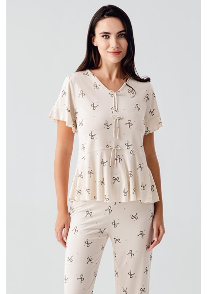 Fiyonk Desenli Kısa Kollu Esnek Viskoz Pijama Takım 17206 fiyatları