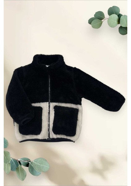 Kız Çocuk Peluş Siyah Ekru Cepli Fermuarlı Welsoft Kışlık Mont Fst-Fmç-K-Peluş fiyatları