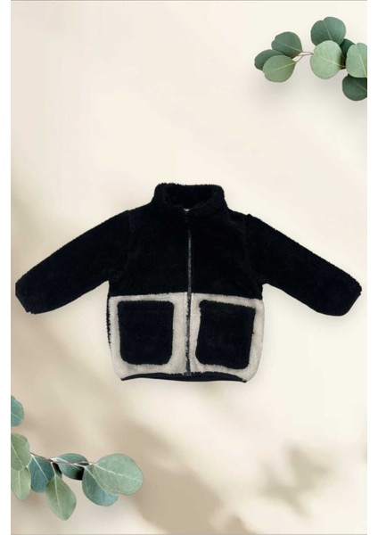 Kız Çocuk Peluş Siyah Ekru Cepli Fermuarlı Welsoft Kışlık Mont Fst-Fmç-K-Peluş modelleri