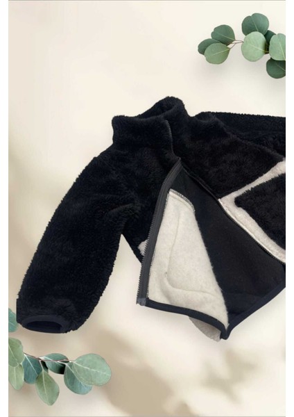 Kız Çocuk Peluş Siyah Ekru Cepli Fermuarlı Welsoft Kışlık Mont Fst-Fmç-K-Peluş fırsatları