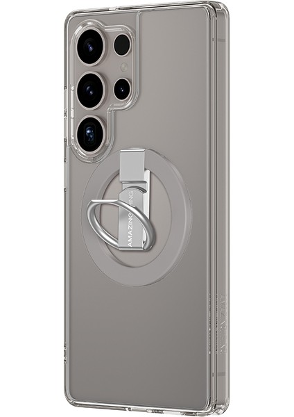 Galaxy S25 Ultra Kılıf Magsafe Uyumlu Yüzük Standlı Amazingthing Minimal Grips Serisi Kapak Gri