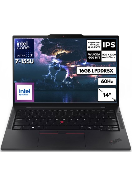 Thinkpad T14S Gen5 Ultra 7-155U 16 GB 1 Tbssd Intel Graphics 14" WUXGA(1920X1200) Windows 11 Home Notebook 21LTSW162 Btx Bt6