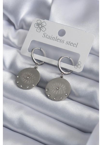 316L Çelik Gümüş Renk Göz İşleme Zirkon Taş Detay Kadın Küpe - Lisinya