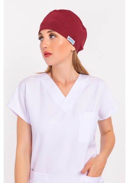 Düz Bordo Renk Unisex Cerrahi Boneler Doktor Ameliyat Saç Bonesi