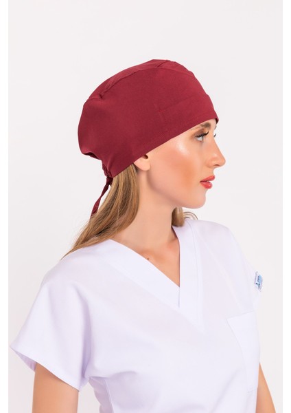 Düz Bordo Renk Unisex Cerrahi Boneler Doktor Ameliyat Saç Bonesi modelleri