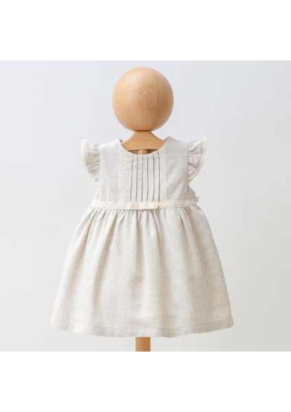 4234MY Kız Bebek Biyeli Keten Elbise