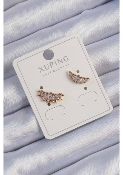 Xuping Rose Renk Zirkon Taşlı Ay ve Güneş Tasarımlı Küpe - Lisinya