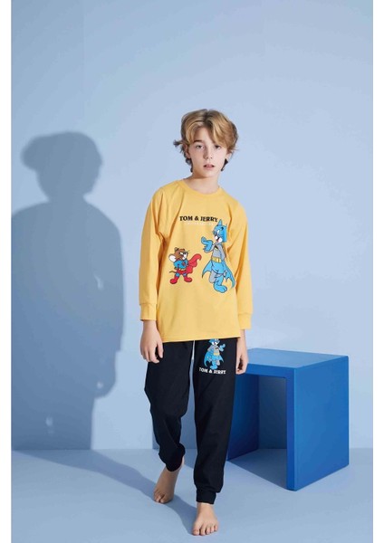 Tarık 6-11 Yaş Erkek Çocuk Tom Jerry Pijama 3019200 - Sarı