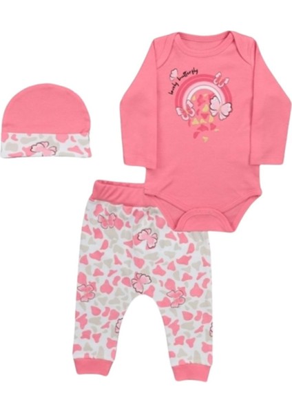 Miniworld 6-9 Ay Butterfly Flowers Baskılı Badili Takım 18418165 - Pembe