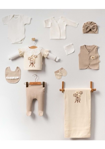 Cayzen Yakası Dantelli Çiçek Işlemeli 10 Parça Hastane Çıkışı 3013690 - Kahverengi