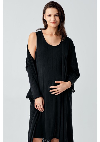 Kalın Askılı Ajurlu Esnek Pamuklu Hamile Sabahlık Gecelik Takım 17408 fırsatları