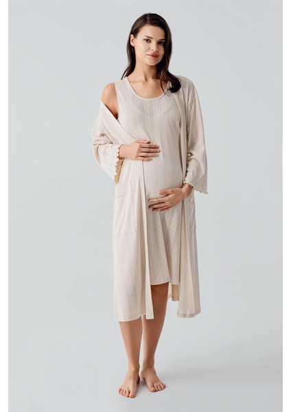 Kalın Askılı Ajurlu Esnek Pamuklu Hamile Sabahlık Gecelik Takım 17408 modelleri