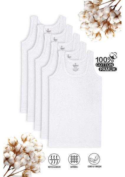 0801 5'li Paket Erkek Çocuk Ribana %100 Pamuklu Esnek Rahat Kalın Askılı Atlet