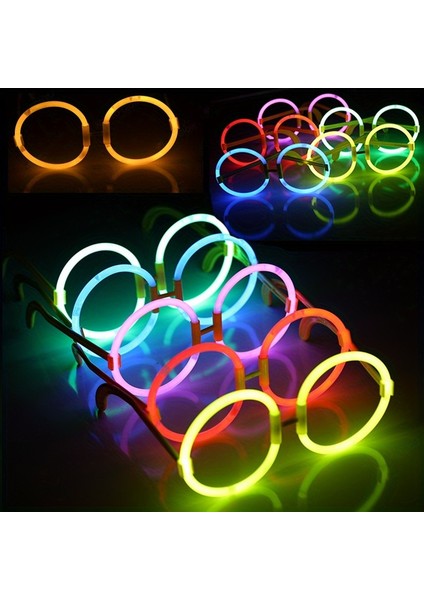 51 Adet Vıp Deluxe Yuvarlak Glow Gözlük Glow Stick Gözlük Neon Gözlük Işıklı Gözlük Fosfor Gözlük