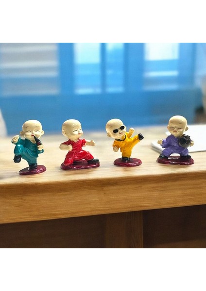 4 Adet Kung Fu Keşiş Budizm Dekoratif Biblo Noel Süsleri Yılbaşı Hediyeleri Vitrin Dekor
