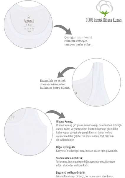 Özkan 0801 3'lü Paket Erkek Çocuk %100 Pamuklu Ribana Esnek Rahat Kalın Askılı Atlet