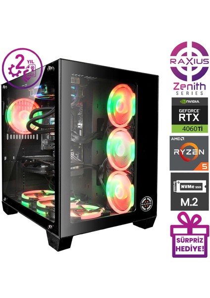 Zenith Z1 R5 4060TI-75F006 Ryzen5 7500F 32 GB 2 TB SSD RTX4060Ti 8 GB FreeDOS Gaming Masaüstü Bilgisayar
