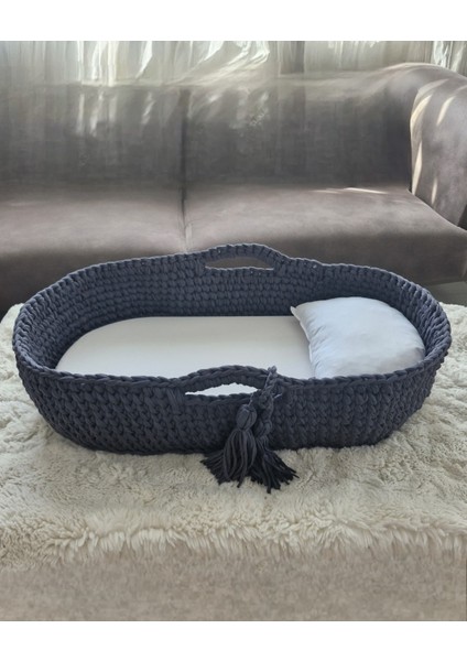 Örgü Bebek Puseti - Puset Beşik - Bebek Yatağı - Moses Basket - Ana Kucağı - Baby Nest Bej