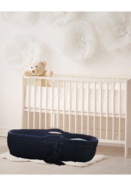 Örgü Bebek Puseti - Puset Beşik - Bebek Yatağı - Moses Basket - Ana Kucağı - Baby Nest Bej
