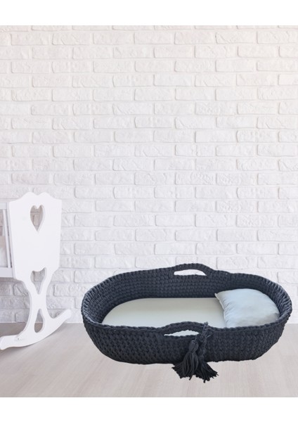 Örgü Bebek Puseti - Puset Beşik - Bebek Yatağı - Moses Basket - Ana Kucağı - Baby Nest Bej