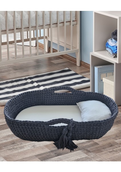 Örgü Bebek Puseti - Puset Beşik - Bebek Yatağı - Moses Basket - Ana Kucağı - Baby Nest Bej