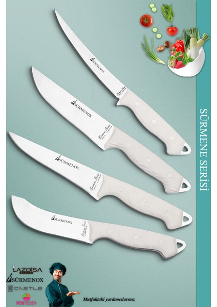 Sürmene Serisi Mutfak Bıçak Seti Et Ekmek Sebze Salata Fileto Bıçağı 4'lü Set Beyaz ( MFT-024 )