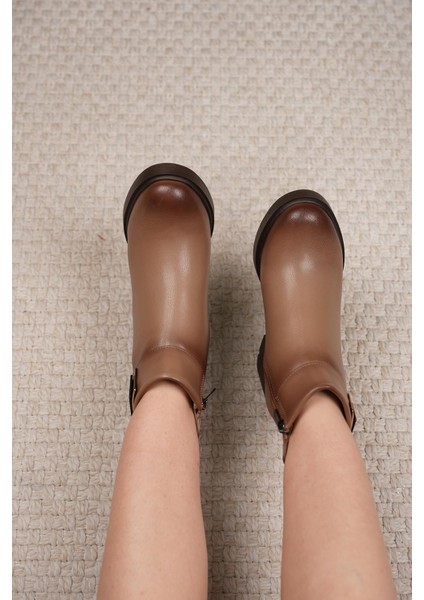 Dena Yan Ithal Toka Detaylı Topuklu Kadın Bot Vizon modelleri