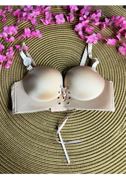 Dolgulu Lazer Kesim Bağlamalı Tek Sütyen Ten