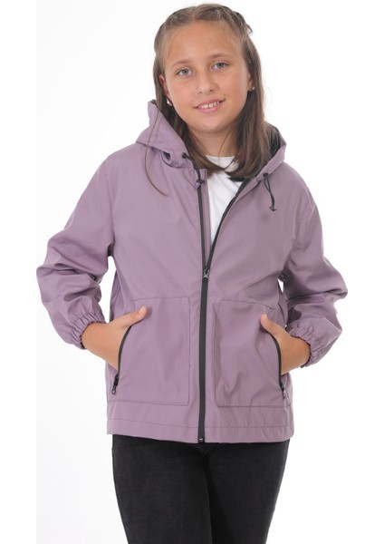 Kız Çocuk Mürdüm Astarlı Su ve Rüzgar Geçirmez Kapüşonlu Çift Fermuarlı Yağmurluk Y-15-C-K modelleri