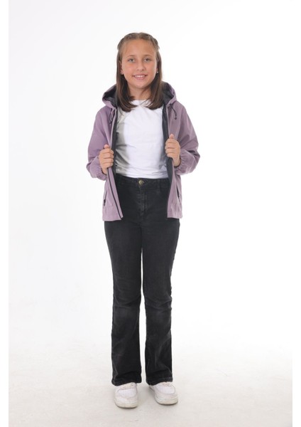 Kız Çocuk Mürdüm Astarlı Su ve Rüzgar Geçirmez Kapüşonlu Çift Fermuarlı Yağmurluk Y-15-C-K fırsatları