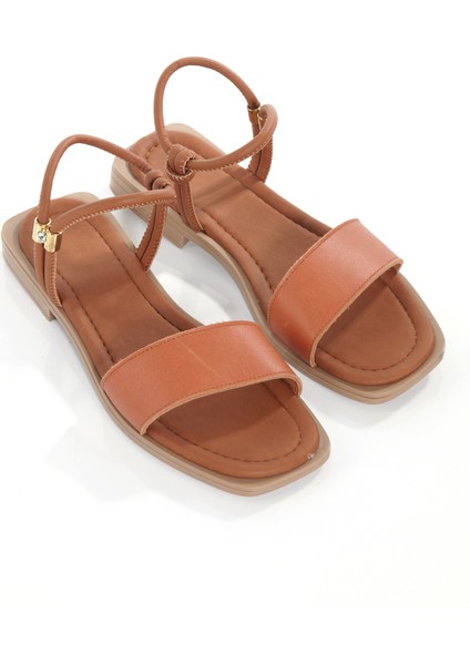 MİA028-3011 Deri Kadın Günlük Konforlu Taba Tatil Sandalet modelleri