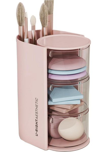 Makyaj Fırçası Tutucu 2 Yuvalı Makyaj Fırçası Düzenleyici, 3 Katlı Döndürülebilir Kozmetik Düzenleyici, Masaüstü Makyaj Kutusu, Pembe (Yurt Dışından)