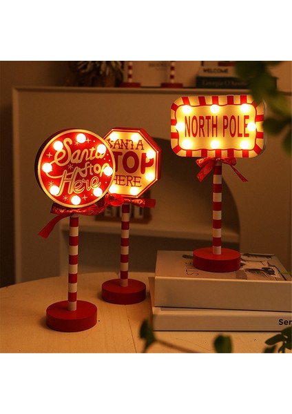Noel Vintage Işıklar Kuzey Kutbu Işaret LED Işık Sokak Işareti Noel Ahşap Masa Üstü Dekorasyonu Noel Dekoru C (Yurt Dışından) fırsatları