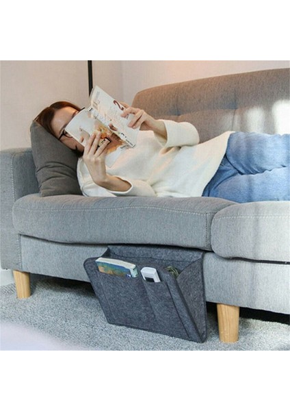 Keçe Yatak Başı Depolama Düzenleyici Kaymaz Yatak Başı Çantası Yatak Kanepe Yan Kese Askılı Kanepe Depolama Bej (Yurt Dışından) fırsatları