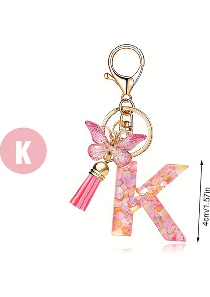 F Tipi Moda Pembe Harf Anahtar Kristal Epoksi Bayan Kolye (Yurt Dışından)
