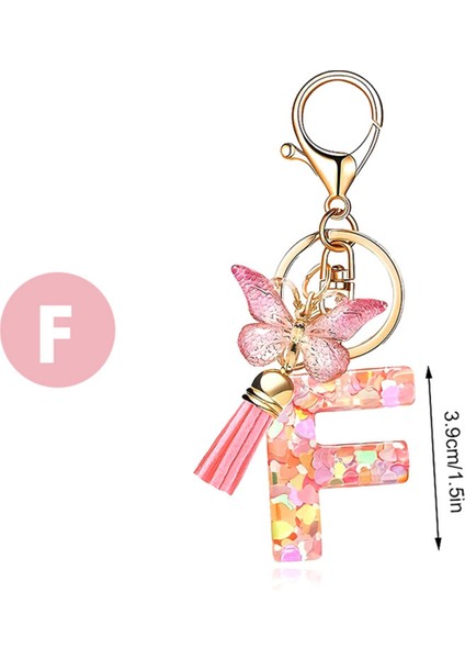F Tipi Moda Pembe Harf Anahtar Kristal Epoksi Bayan Kolye (Yurt Dışından)