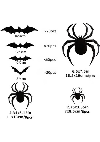 Yarasa Cadılar Bayramı Dekorasyonu 3D Çıkartma Konut Dekorasyonu 120 Yarasa ve 24 Örümcek Köpük Bantlıdır (Yurt Dışından) fiyatları