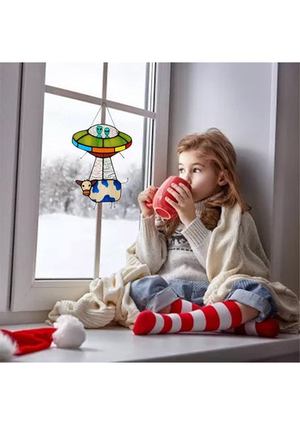 Boyalı Ufo Kolye Vitray Pencere Paneli Kapı Asma Bahçe Ev Dekorasyonu Lekeli B (Yurt Dışından)