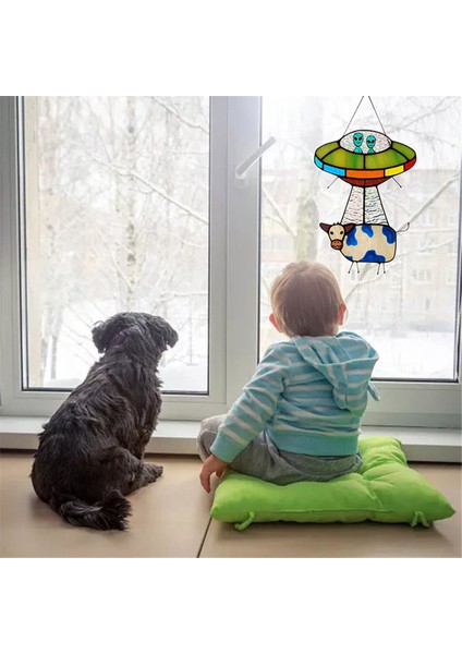 Boyalı Ufo Kolye Vitray Pencere Paneli Kapı Asma Bahçe Ev Dekorasyonu Lekeli B (Yurt Dışından)