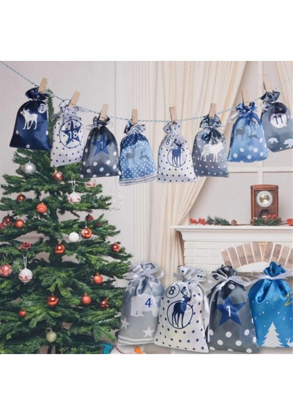 24 Adet Noel Adventtakvim Çantaları Noel Geri Sayım Hediye Çantaları Bağcıklı Yeniden Kullanılabilir Kumaş Hediye Çantaları A (Yurt Dışından) fiyatları