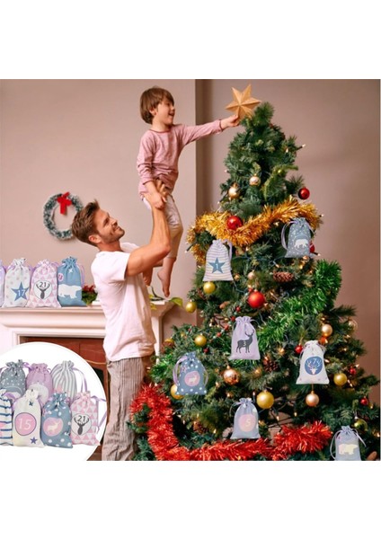 24 Adet Noel Adventtakvim Çantaları Noel Geri Sayım Hediye Çantaları Bağcıklı Yeniden Kullanılabilir Kumaş Hediye Çantaları A (Yurt Dışından) modelleri