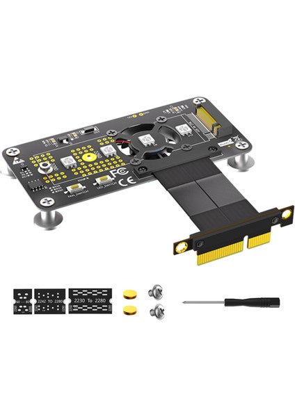 Yükseltici Kart M.2 M-Key Nvme Ssd'den Pcıe X4 Uzatma Kablosu Soğutma Fanı Rgb LED Manyetik Ped 2230-2280 Nvme SSD Için A (Yurt Dışından)