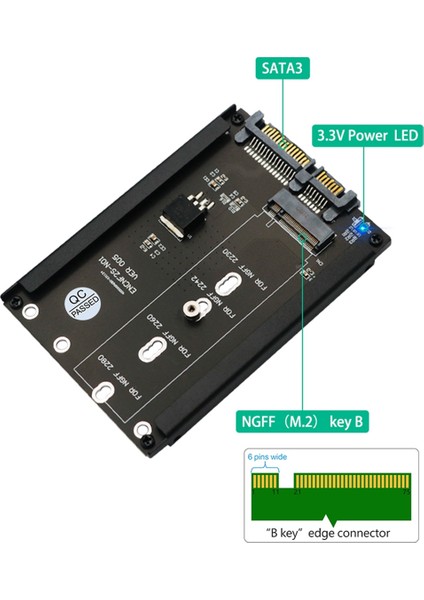 M.2 Ngff Anahtar B'den 2.5 Inç Sata Iıı Adaptör Kartına + Ngff M.2 2230 2242 2260 2280 Sabit Disk Adaptör Kartı Için Çerçeve Braketi (Yurt Dışından)