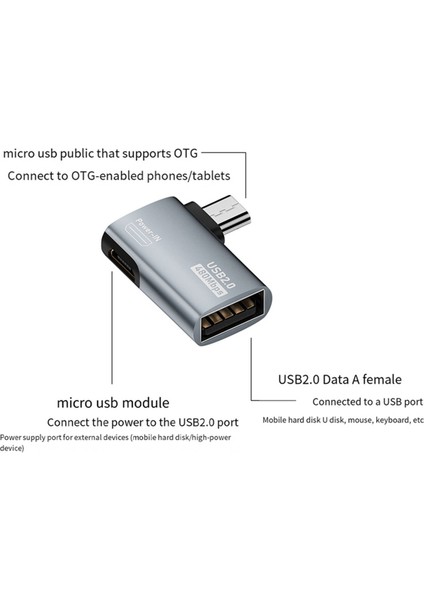 4K Otg Kablo Adaptörü Güç Sağlayan Açı Tasarımlı Mikro Usb'den Usb'ye. Tablet, Tv Için Uygun (Sol) (Yurt Dışından) modelleri
