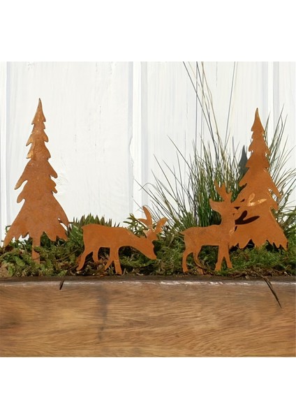 Metal Noel Fawn Noel Ağacı Kazığı 4'lü Paket Açık Bahçe Tatil Dekoru Noel Açık Hava Dekorasyonu (Yurt Dışından) fiyatları