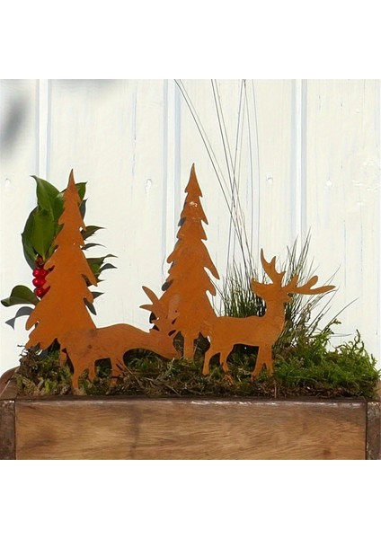 Metal Noel Fawn Noel Ağacı Kazığı 4'lü Paket Açık Bahçe Tatil Dekoru Noel Açık Hava Dekorasyonu (Yurt Dışından) modelleri