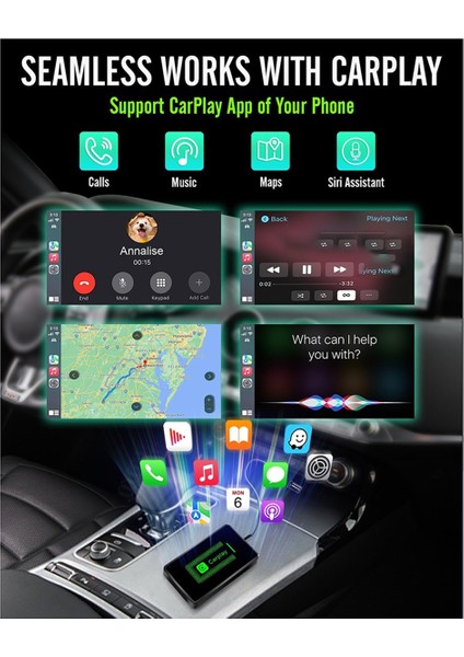 Apple Cihaz Için Kablosuz Carplay Adaptörü, iPhone Için Adaptör, Fabrika Kablolu'yu Kablosuz Carplay Adaptörüne Dönüştürme Tak ve Çalıştır (Yurt Dışından) modelleri