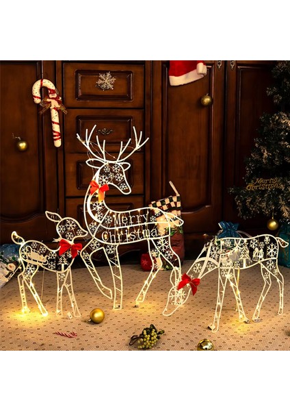 3 Adet El Yapımı Demir Sanatıelk Geyiği Noel Bahçe Dekoru ve LED Işık Parlayan Parıltılı Ren Geyiği Noel Ev Dış Mekan Bahçe Dekoru (Yurt Dışından) fiyatları