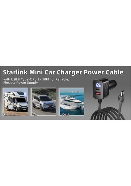 Starlink Mini Güç Kablosu 100W 12V-24V Çakmak Adaptörü USB Type-C Portlu ve Voltmetreli Dc Güç Kablosuna (Yurt Dışından) modelleri